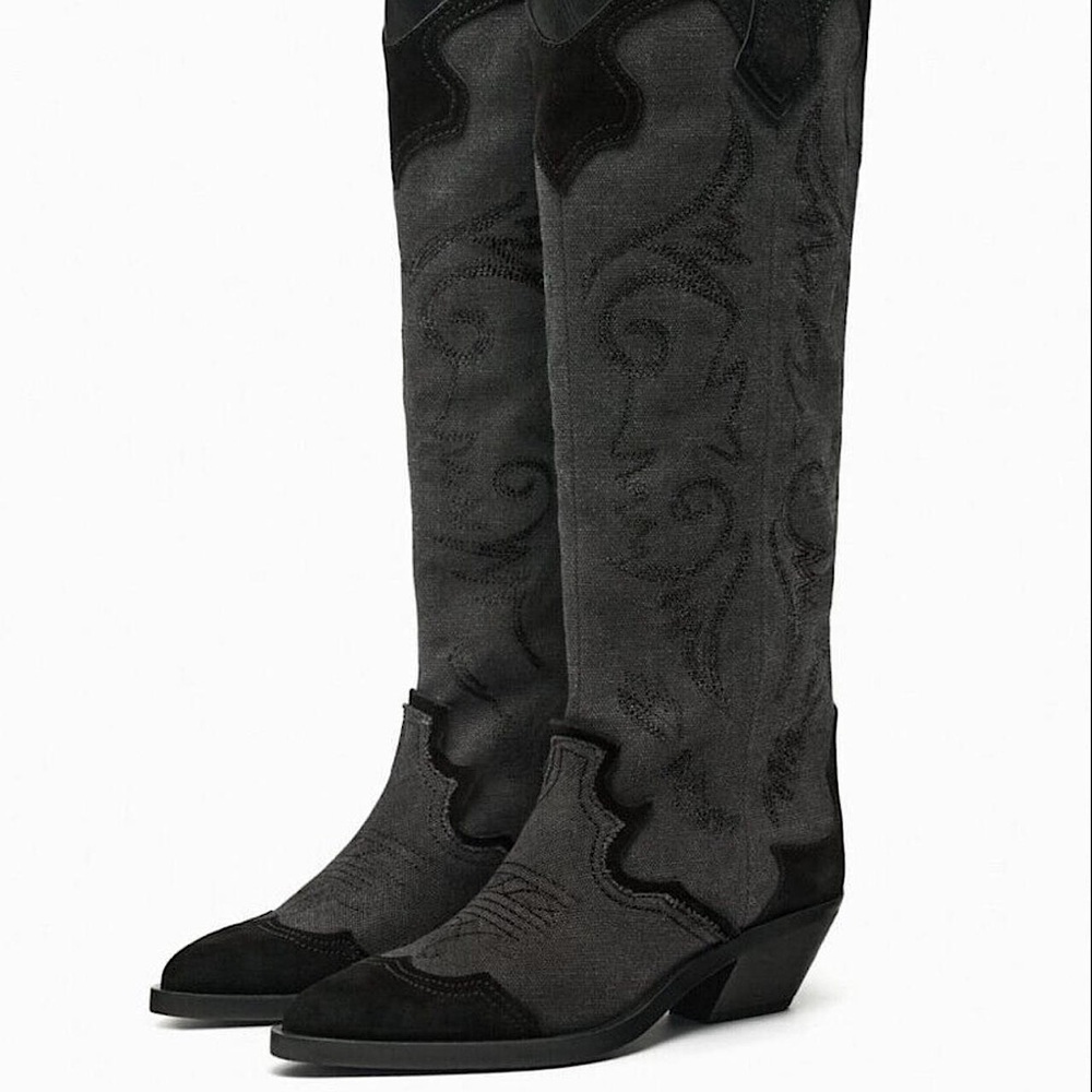 Zara Embroidered Heeled Tall Cowboy Boots